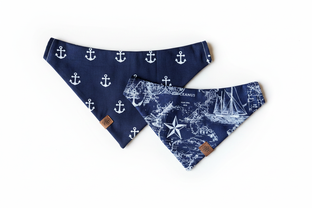 Navy Nautical Dog Bandanas - White Background