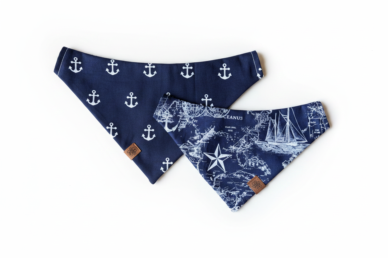 Navy Nautical Dog Bandanas - White Background